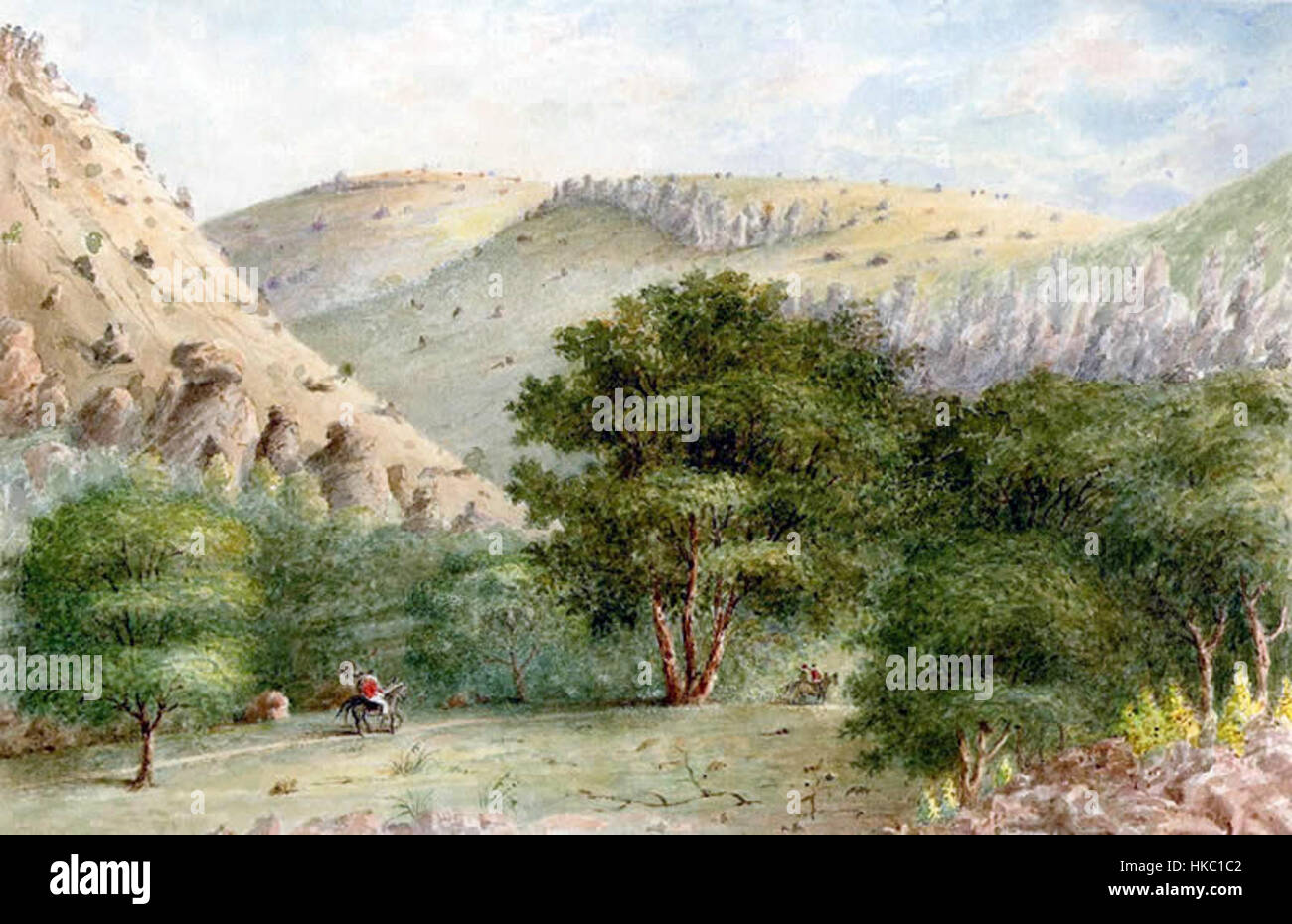 « In Wild Rose Pass » d'Arthur Lee dépeint la beauté naturelle et le terrain accidenté de l'Ouest américain. L'œuvre capture le paysage pittoresque du col Wild Rose dans une représentation artistique vibrante. Banque D'Images