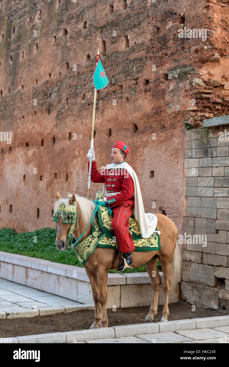 La Garde sur horse au Mausolée Mohammed V à Rabat Banque D'Images