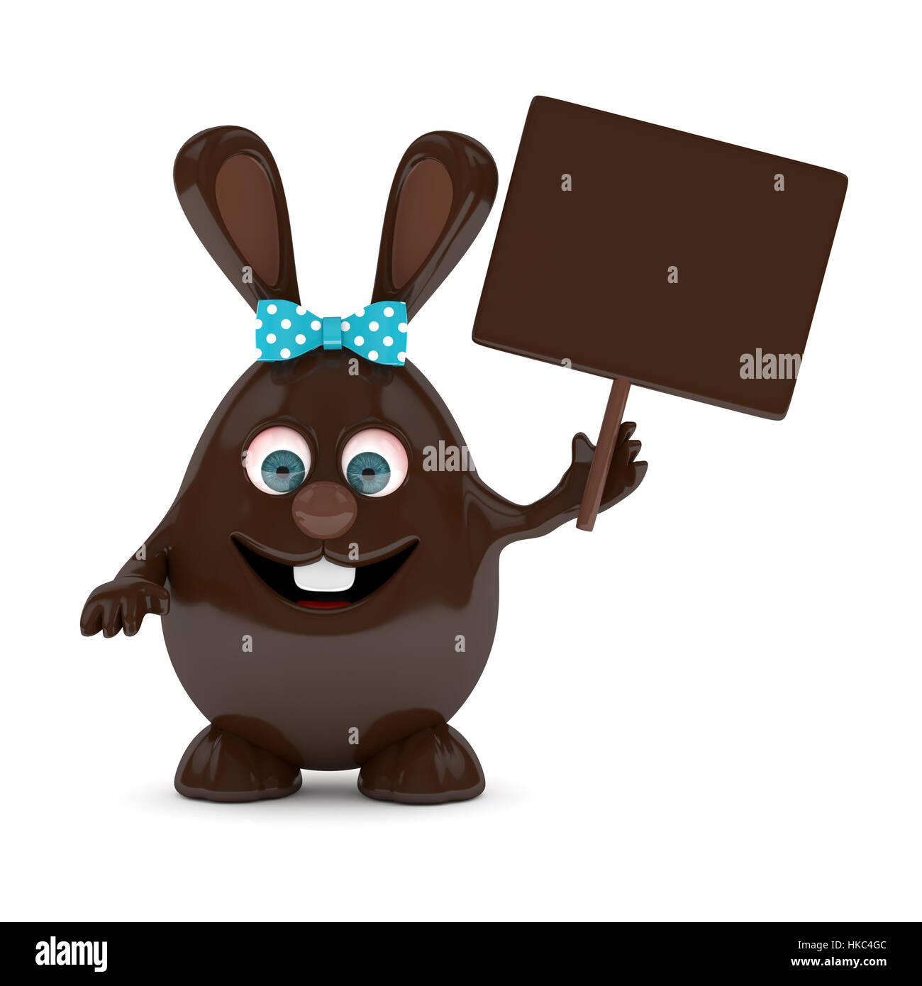 Le rendu 3D de chocolat de Pâques bunny holding panneau publicitaire Banque D'Images