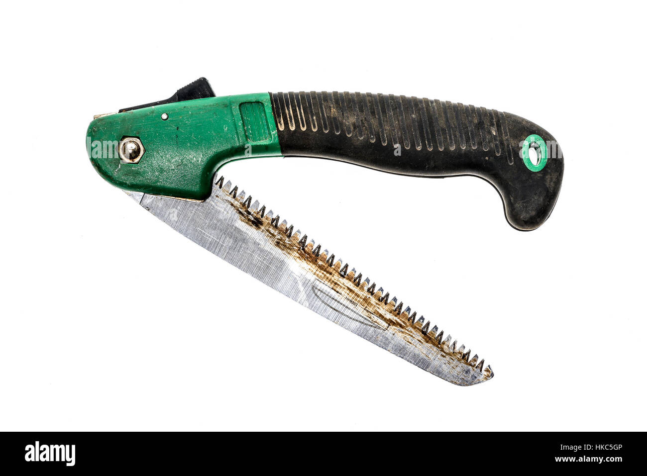 Poche de pliage vu isolé sur fond blanc. Déplier partiellement ou fermé vu avec poignée verte Banque D'Images