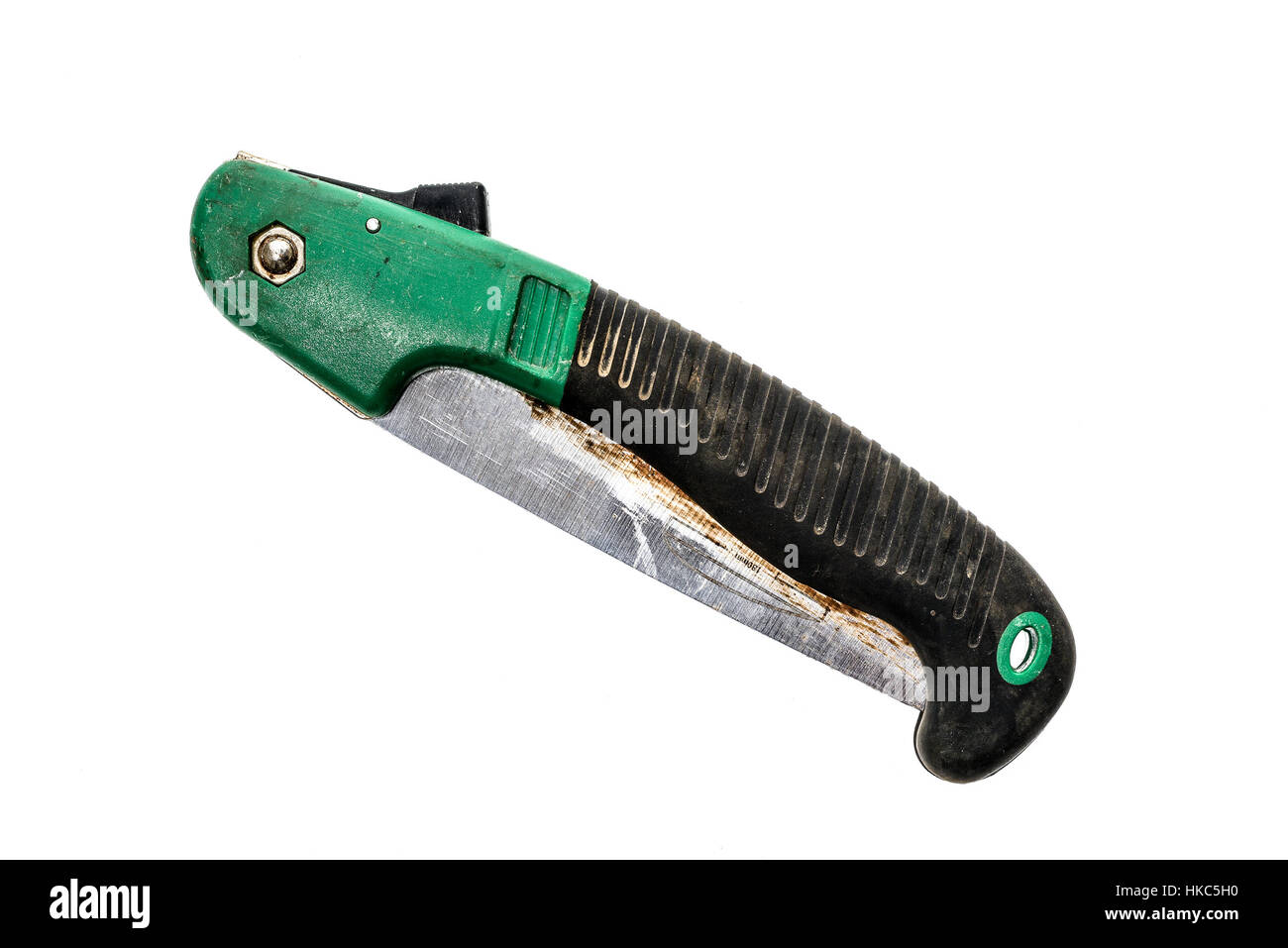 Poche de pliage vu isolé sur fond blanc. Vu fermé avec poignée verte Banque D'Images