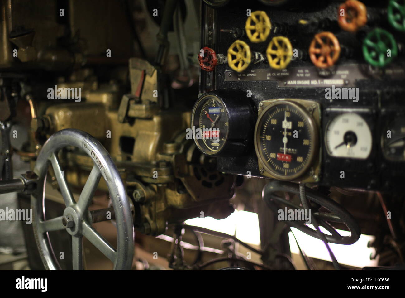 La Deuxième Guerre mondiale, Vintage salle de contrôle sous-marin Banque D'Images