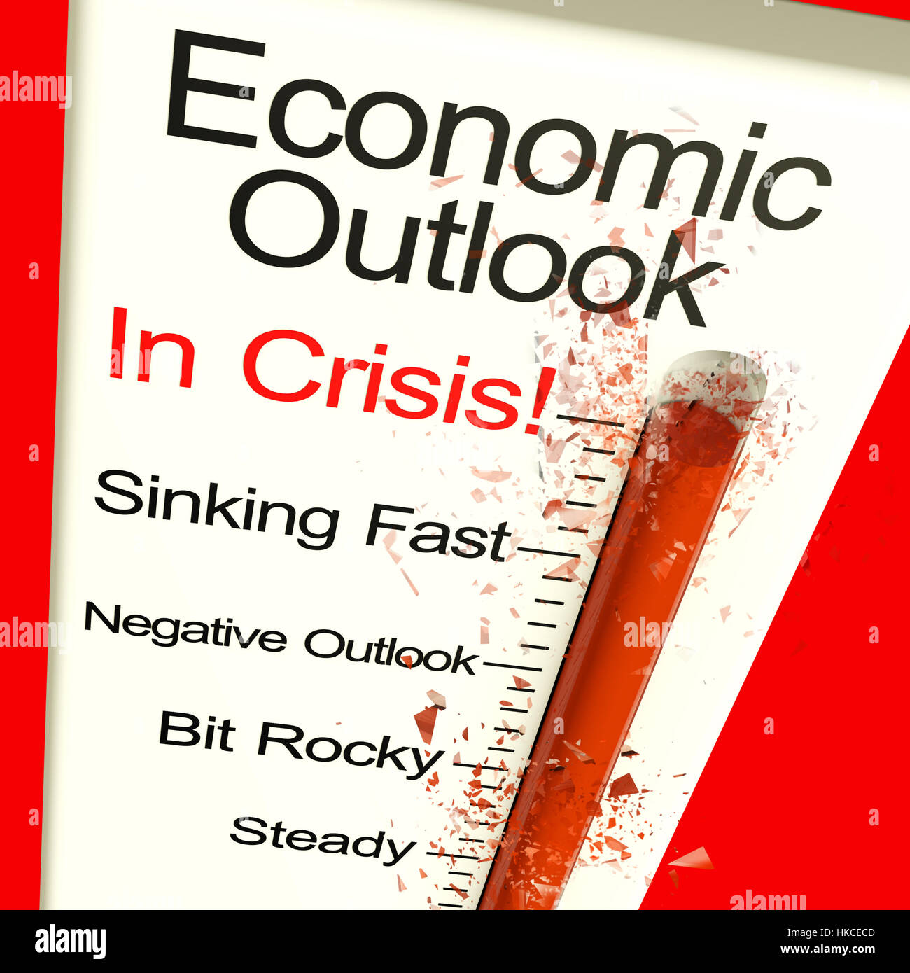 Perspectives économiques en crise Thermomètre moniteur montrant le rendu 3D de faillite Banque D'Images
