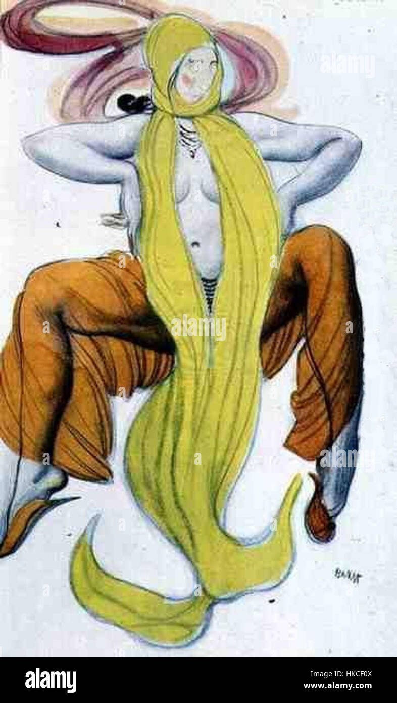 'Josephslegende' de L. Bakst est un décor vif et coloré pour une production théâtrale. L’œuvre reflète le style de conception complexe de Bakst et sa contribution aux productions de ballet russes du début du XXe siècle. Banque D'Images