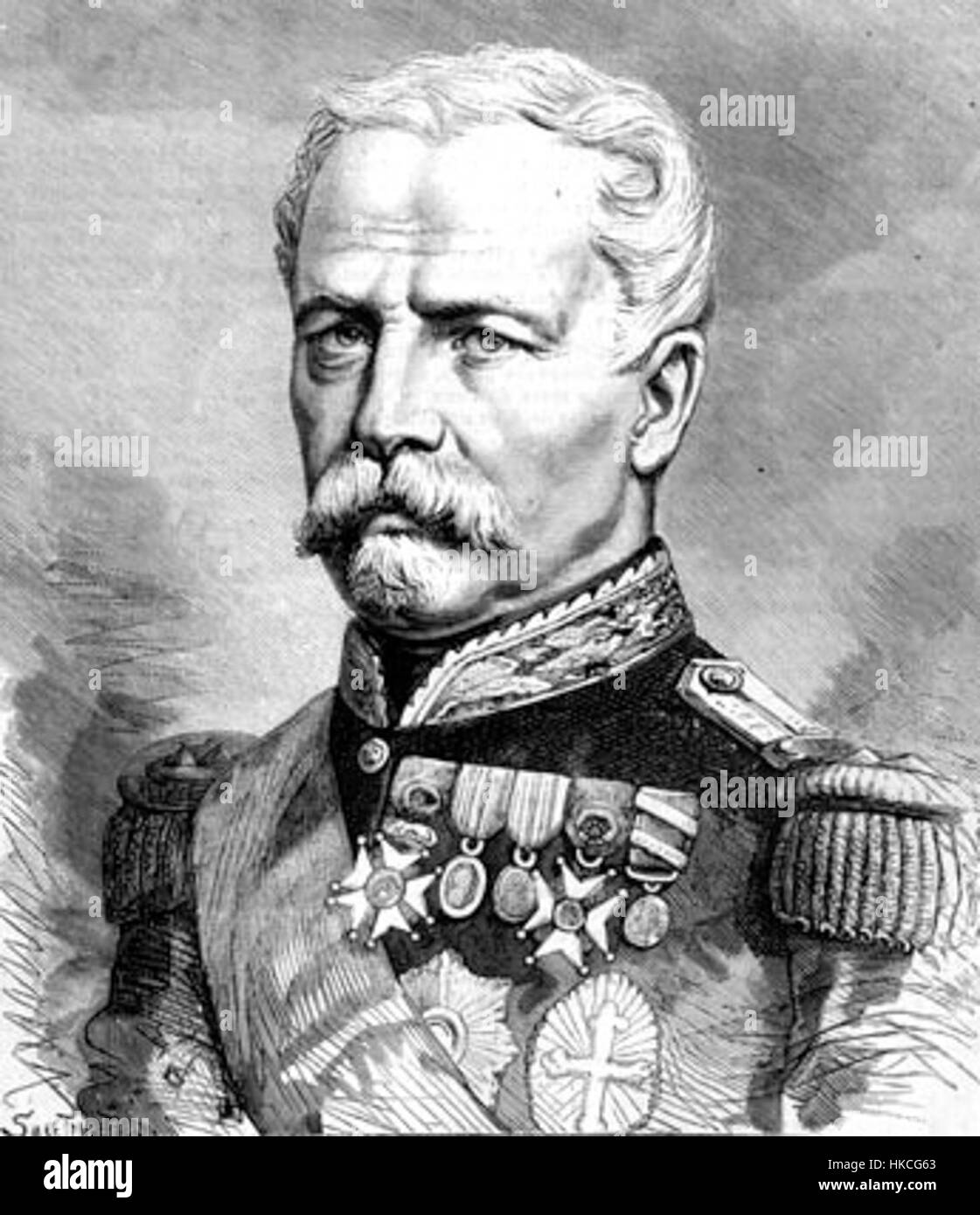 Un portrait de Patrice de Mac Mahon, un officier et homme d'État français qui a servi comme président de la France. Connue pour son rôle dans la guerre franco-prussienne et sa présidence sous la IIIe République, cette œuvre met en valeur son importance historique. Banque D'Images