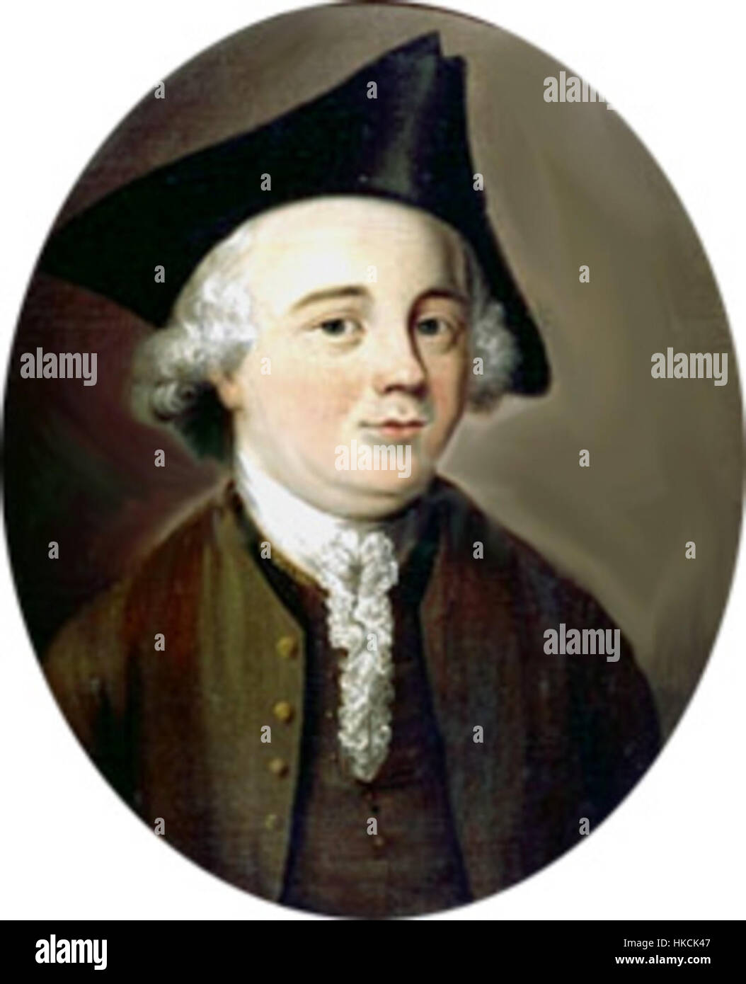 Ce portrait de John Kay, né en 1704, est une représentation historique de l’inventeur et figure clé de la révolution industrielle. L’image colorisée offre un aperçu du style de portrait de l’époque. Banque D'Images