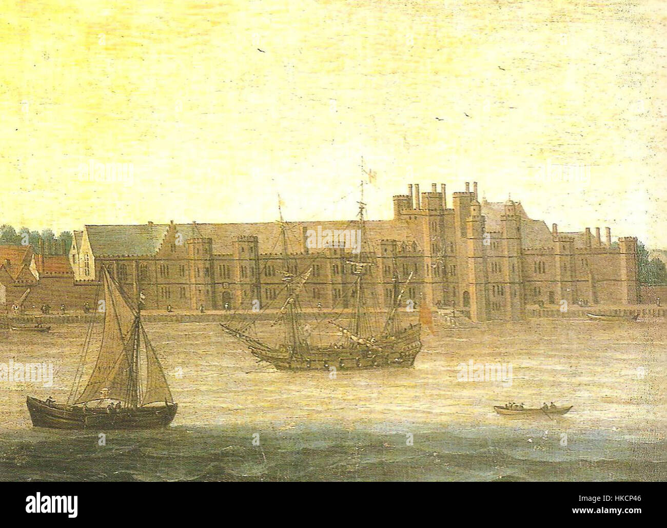 L'œuvre d'art intitulée 'Greenwich Palace' présente une représentation historique du palais, se concentrant probablement sur son architecture et son importance royale. Le palais a été un symbole de la monarchie britannique et a servi de résidence royale pendant des siècles. Banque D'Images