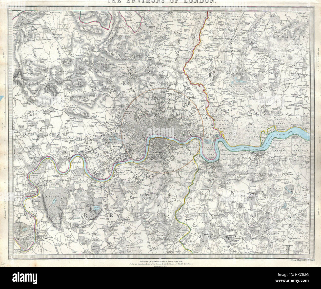 1832 S.D.U.K. La carte de London et ses environs, Angleterre 1832 LondonEnvirons SDUK Geographicus Banque D'Images