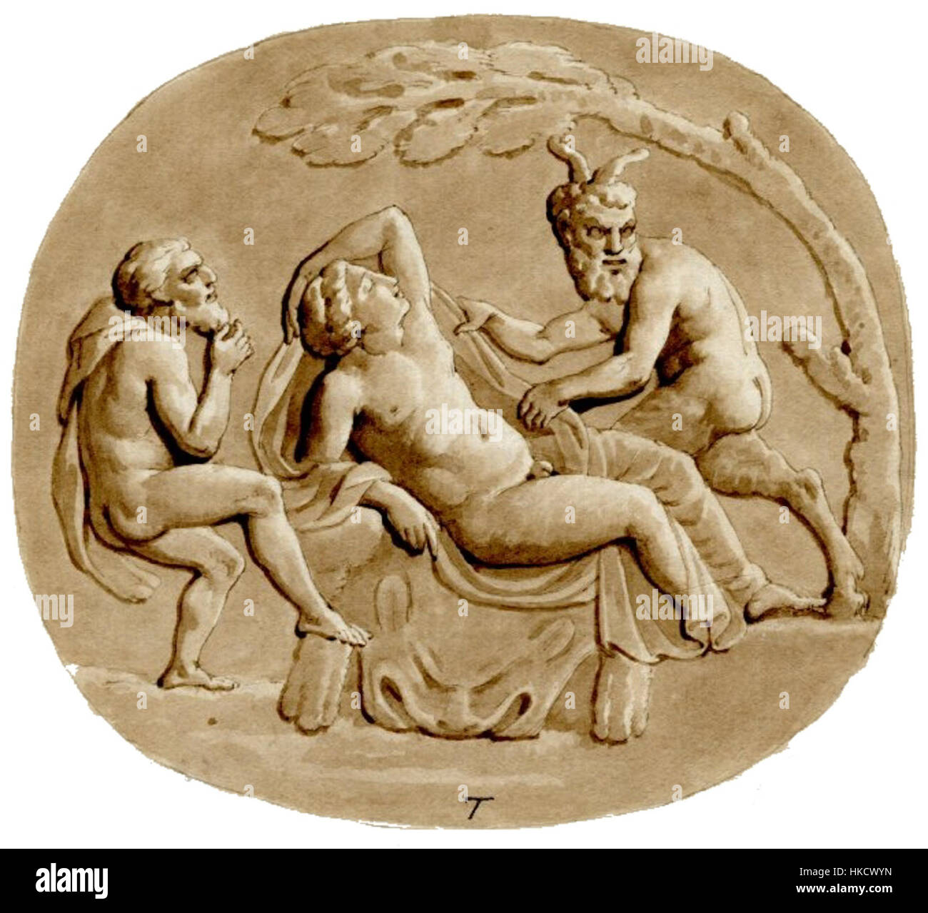 Cette œuvre du British Museum représente des figures mythologiques : Silenus, Hermaphroditus et Pan. Ces figures, importantes dans la mythologie gréco-romaine, représentent divers aspects de la nature et des traits humains. L'œuvre d'art est connue pour sa signification historique et son style artistique classique, reflétant l'importance de la mythologie dans l'ancien compris Banque D'Images