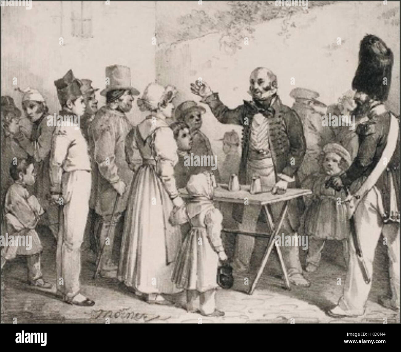 Cette œuvre, une gravure intitulée « Escamoteur », fait probablement référence à un magicien ou à un illusionniste. La pièce capture l'essence de l'art de la performance, mettant en valeur le mystère et l'art des illusions. Banque D'Images