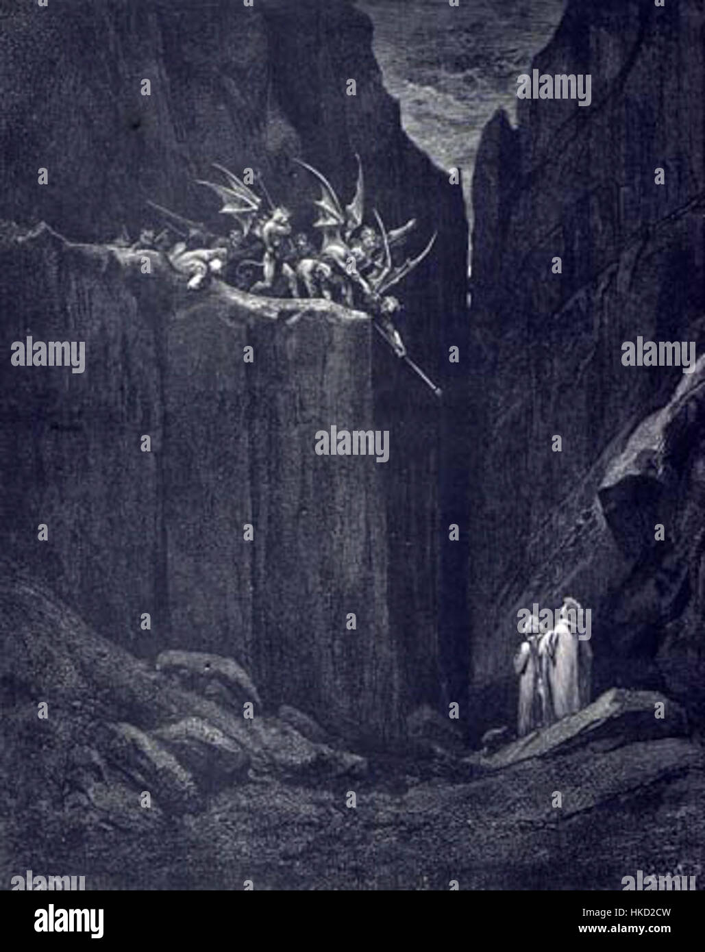 Cette illustration de Gustave Doré, intitulée 'Inferno 23', fait partie de sa célèbre série pour la Divine Comédie de Dante. La scène dramatique capture l’émotion intense et les détails complexes pour lesquels Doré est connu dans ses gravures du voyage de Dante à travers l’enfer. Banque D'Images