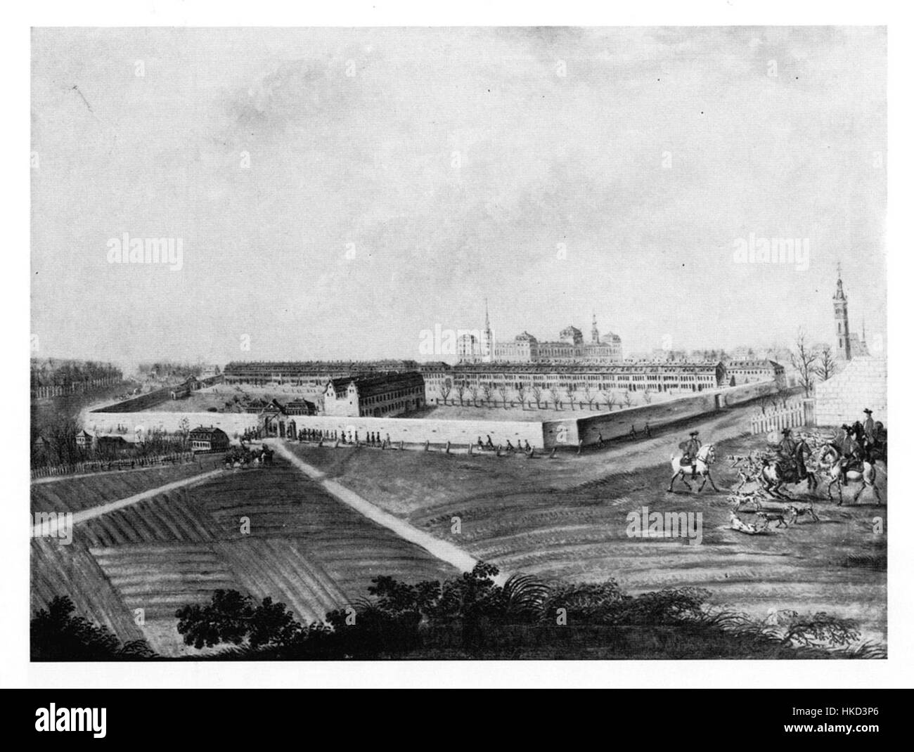 Le tableau de Darmstadt de 1753 offre une vue sur la ville au milieu du XVIIIe siècle. Il reflète les éléments architecturaux et culturels de l'époque, mettant en valeur le paysage urbain et la vie urbaine de Darmstadt pendant cette période. Banque D'Images