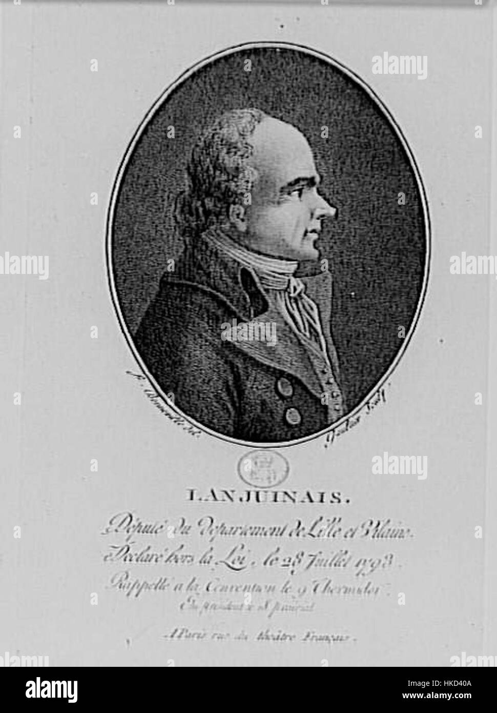Jean Denis Comte Lanjuinais était un éminent homme politique français des XVIIIe et XIXe siècles et une figure importante de la Révolution française. Son portrait saisit la nature influente de son personnage. Banque D'Images