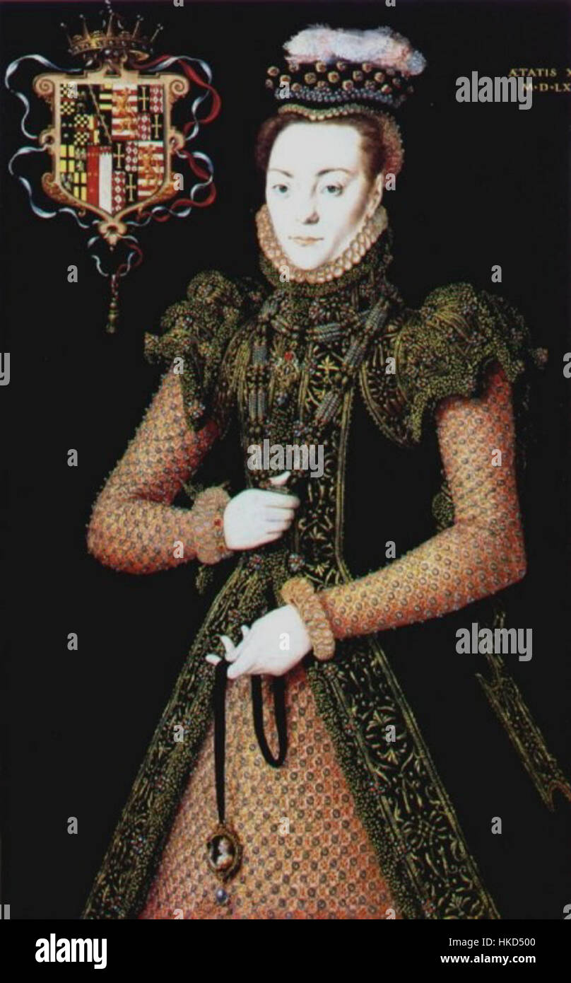 Ce portrait de Lady Margaret Clifford capture l'essence du portrait aristocratique. L'œuvre reflète le style de l'époque, en se concentrant sur la tenue vestimentaire de la noble femme et son comportement. Le portrait offre une fenêtre sur l'aristocratie britannique du XVIe siècle et sa mode, son élégance et son rôle sociétal. Banque D'Images