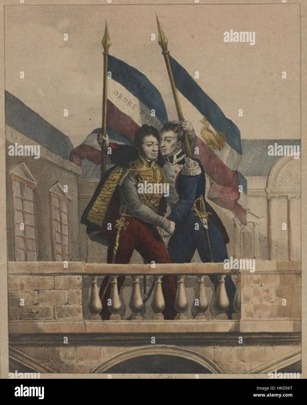 Ce tableau représente la rencontre entre la Fayette et Louis Philippe le 31 juillet 1830, moment clé de la Révolution de juillet en France. L'image capture l'atmosphère politique de l'époque. Banque D'Images