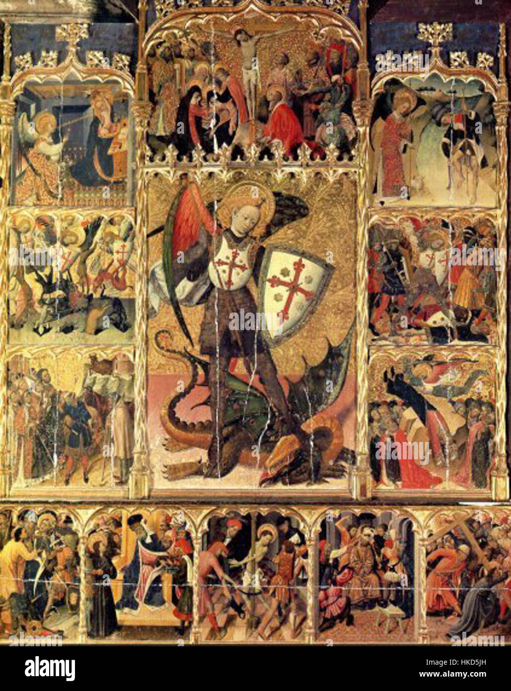 Les œuvres de Martorell et Cervoles illustrent une scène historique importante de la région de Tarragone. Leur travail est un excellent exemple de l'art catalan du XVe siècle, mettant en valeur le style régional distinctif et le patrimoine culturel de l'Espagne. Banque D'Images