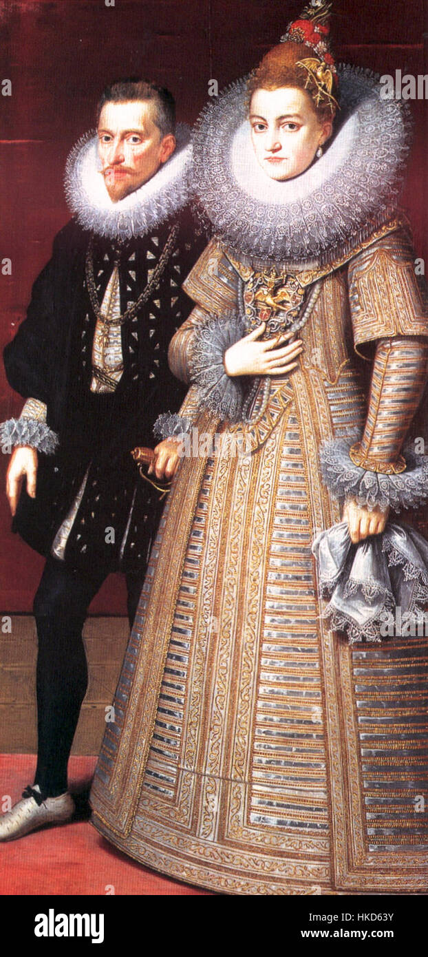 Ce tableau représente Landvoogden Albrecht et Isabelle d'Autriche, figures clés des pays-Bas espagnols au XVIe siècle. L'œuvre d'art capture leur importance historique et leur présence royale pendant la période de la domination des Habsbourg. Banque D'Images