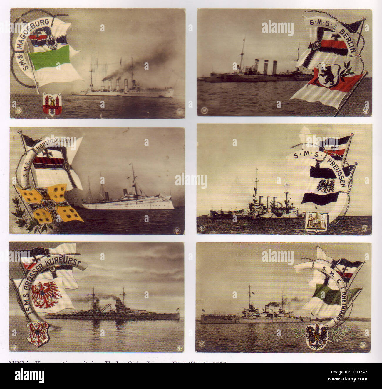 La photographie de la 'Neue Photographische Gesellschaft Berlin Kriegsflotte' capture la flotte de la marine allemande, mettant en valeur les navires de la marine du début du XXe siècle. L'image reflète la puissance militaire historique et la technologie navale de cette époque. Banque D'Images
