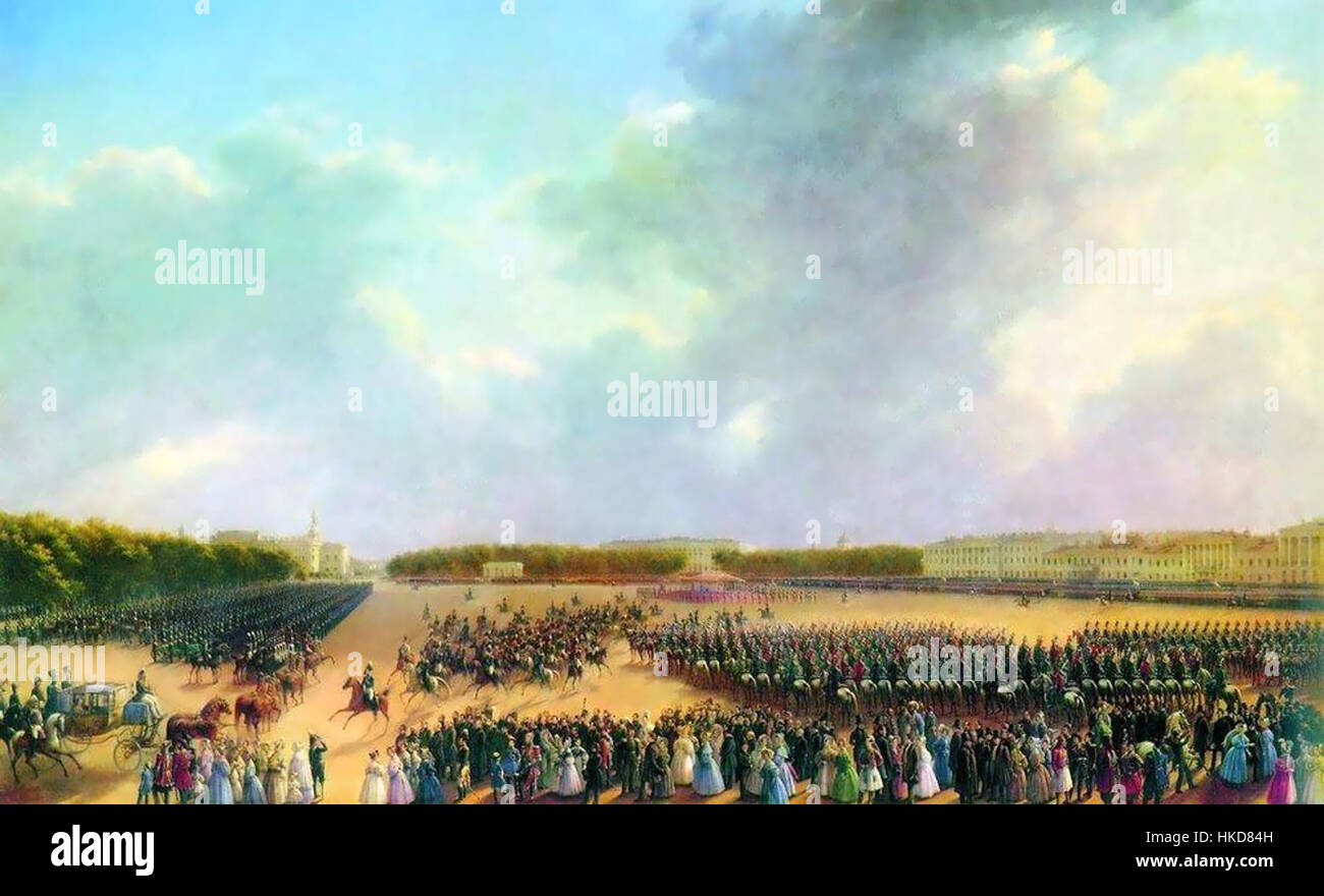 Défilé de l'armée russe à Saint Petersbourg 1831, commémorant la victoire au soulèvement de novembre Banque D'Images