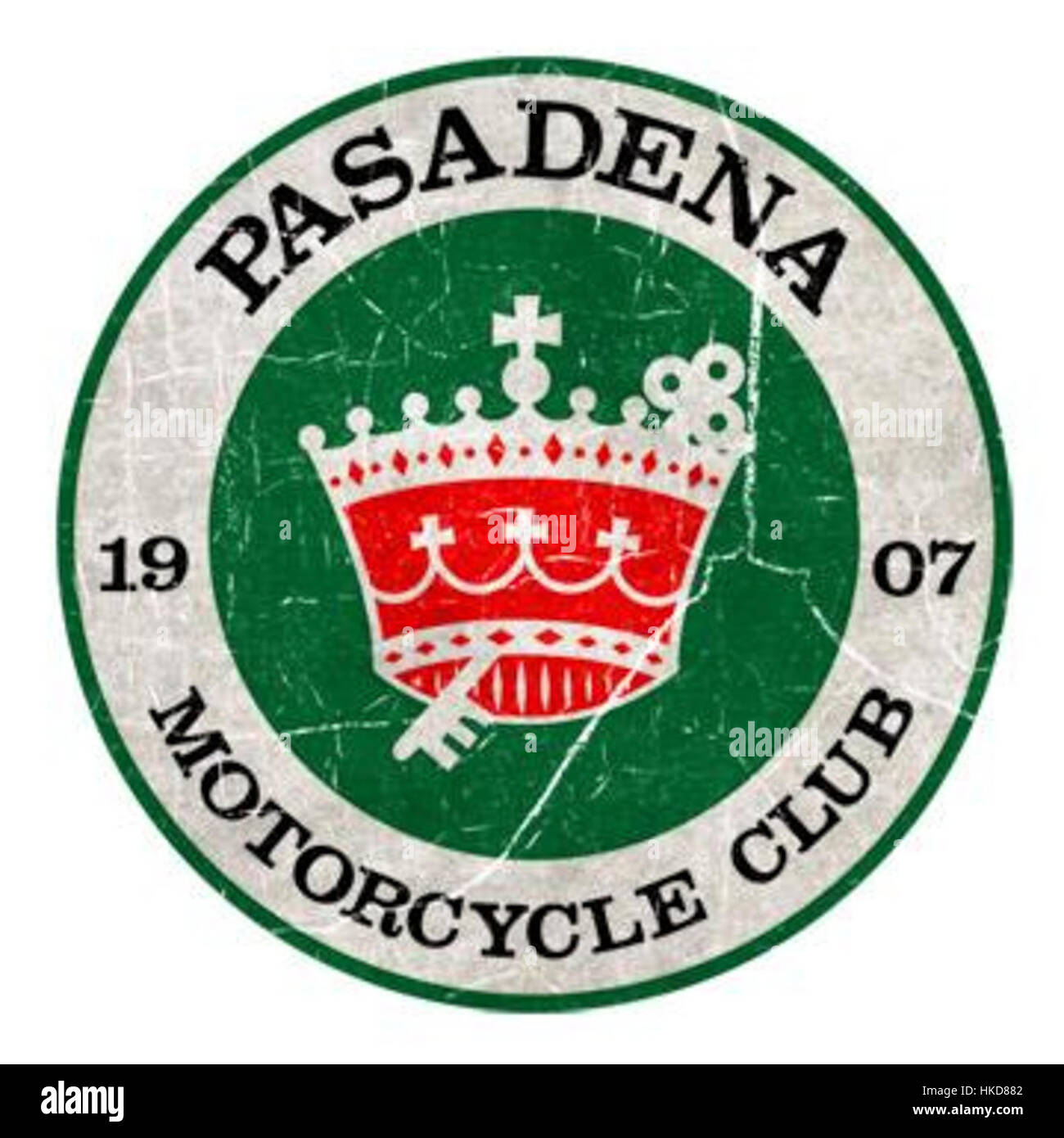 Le *Pasadena Motorcycle Club* est représenté dans une peinture vintage, capturant l'esprit de la moto américaine du début du XXe siècle. L'œuvre reflète la passion et la camaraderie des premiers amateurs de moto. Banque D'Images