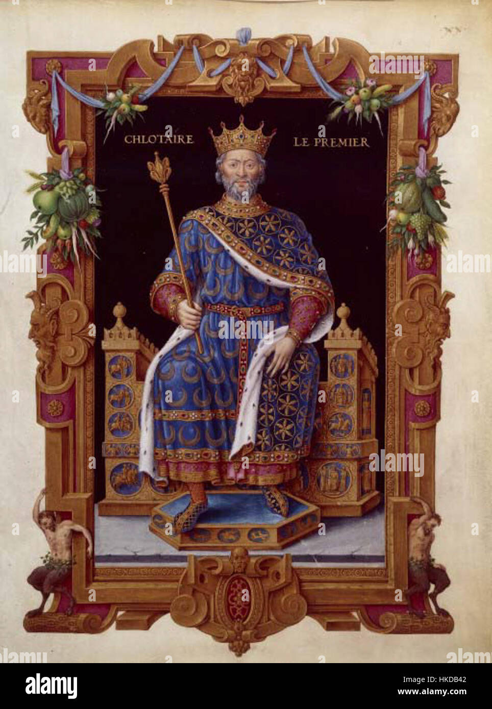 'Recueil des rois de France' de Clotaire Ier et Jean de Tillet présente un récit détaillé des rois de France. Ce manuscrit enluminé offre un aperçu de l’histoire et de la lignée de la monarchie française. Banque D'Images