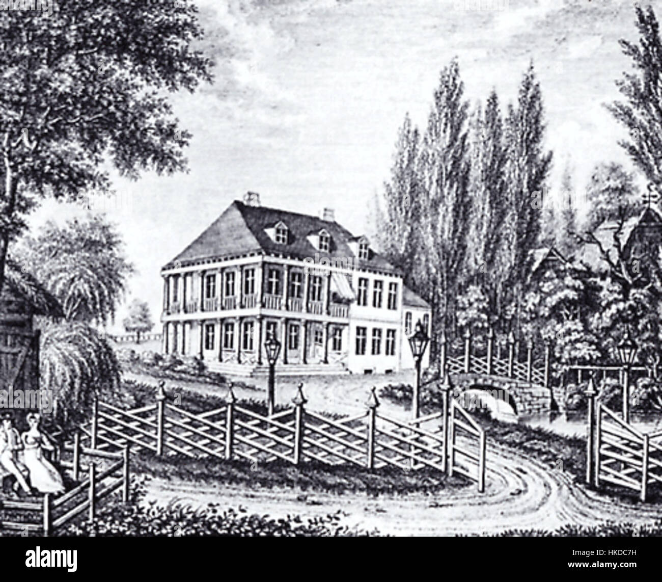 Le « Voghts Landhaus » représente un paysage rural et une ferme, capturant la simplicité de la vie rurale du XVIIIe siècle. La peinture met l'accent sur la tranquillité pastorale, avec une attention à la nature et à l'architecture. Banque D'Images Le « Voghts Landhaus » représente un paysage rural et une ferme, capturant la simplicité de la vie rurale du XVIIIe siècle. La peinture met l'accent sur la tranquillité pastorale, avec une attention à la nature et à l'architecture. Banque D'Images