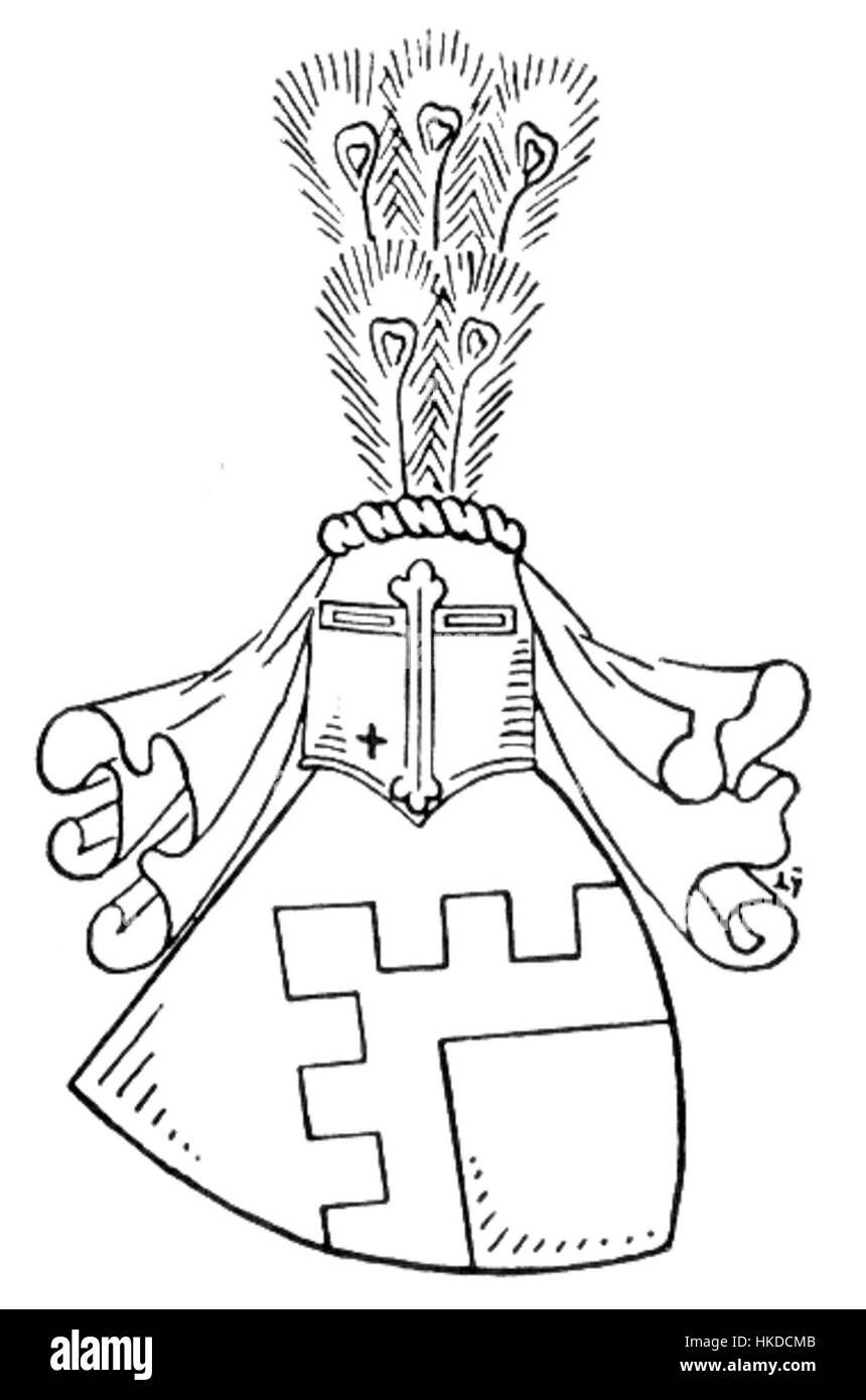 Ce blason de la famille Von der Ropp, originaire de Gotha, en Allemagne, présente un design héraldique avec des détails complexes représentant le patrimoine familial et la lignée noble de la région. Banque D'Images