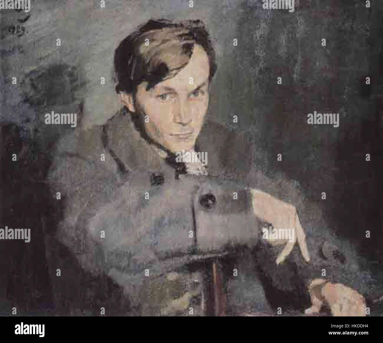 Ce portrait de A. Grigoriev par Sergueï Malyutin, réalisé en 1923, met en évidence la capacité de l'artiste soviétique à capturer la personnalité de son sujet. Le style de Malyutin mélange le réalisme avec un accent sur la profondeur émotionnelle, mettant en valeur le caractère de Grigoriev avec une précision détaillée. Banque D'Images