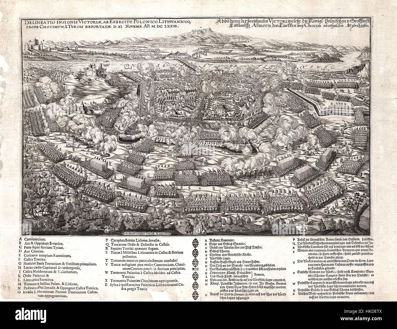 La bataille de Khotyn (1673) est un conflit militaire important entre l'Empire ottoman et le Commonwealth polono-lituanien. La bataille faisait partie de la guerre polono-ottomane et a eu lieu près de la forteresse de Khotyn dans l'Ukraine moderne. Banque D'Images