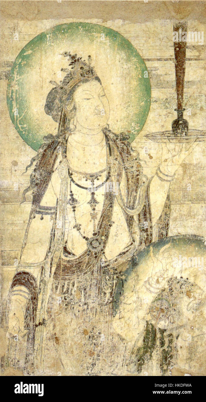 Murale chinois d'un bodhisattva, encre et couleur sur plâtre, ch. 952, Honolulu Academy of Arts Banque D'Images