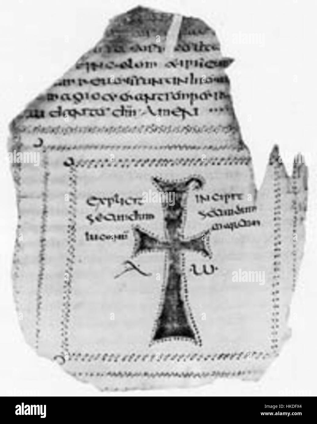 Ce manuscrit, le Codex Usserianus Primus, présente une représentation détaillée d'une croix, mettant en valeur l'œuvre médiévale du contexte du manuscrit du XIe siècle. L'image souligne l'importance du symbolisme religieux dans les manuscrits médiévaux. Banque D'Images