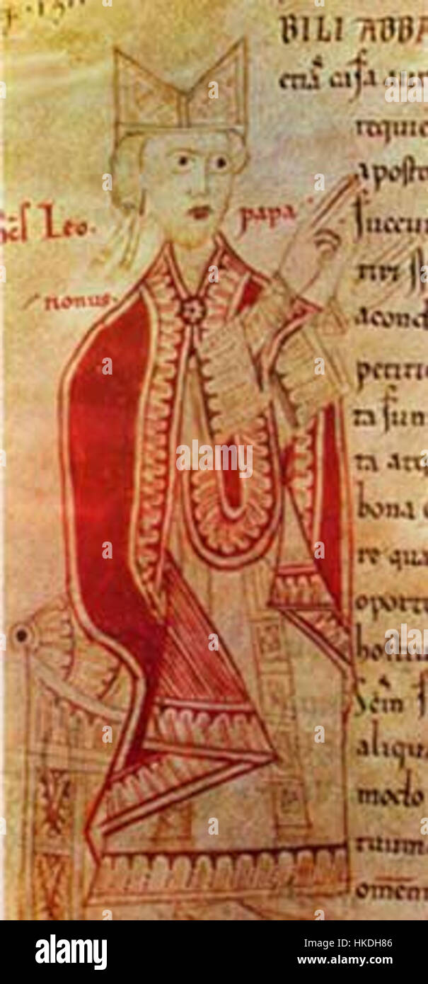 L’œuvre du pape Léon IX capture la figure importante du XIe siècle, qui a joué un rôle clé dans les réformes religieuses et politiques au sein de l’Église catholique. Le portrait incarne l’autorité spirituelle et politique qu’il détenait durant sa papauté. Banque D'Images