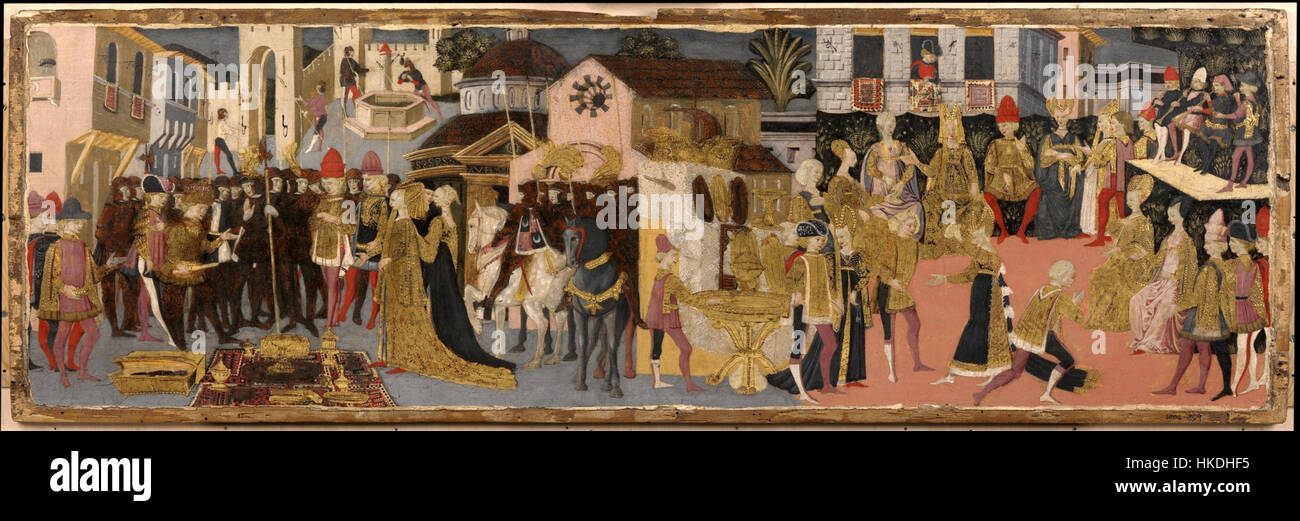 « La continence de Scipion », créée vers 1463-1465, est une peinture à l’huile qui représente une scène classique de Scipion Africanus, connu pour sa vertu morale. C'est un exemple significatif de l'art de la Renaissance conservé au Victoria and Albert Museum. Banque D'Images