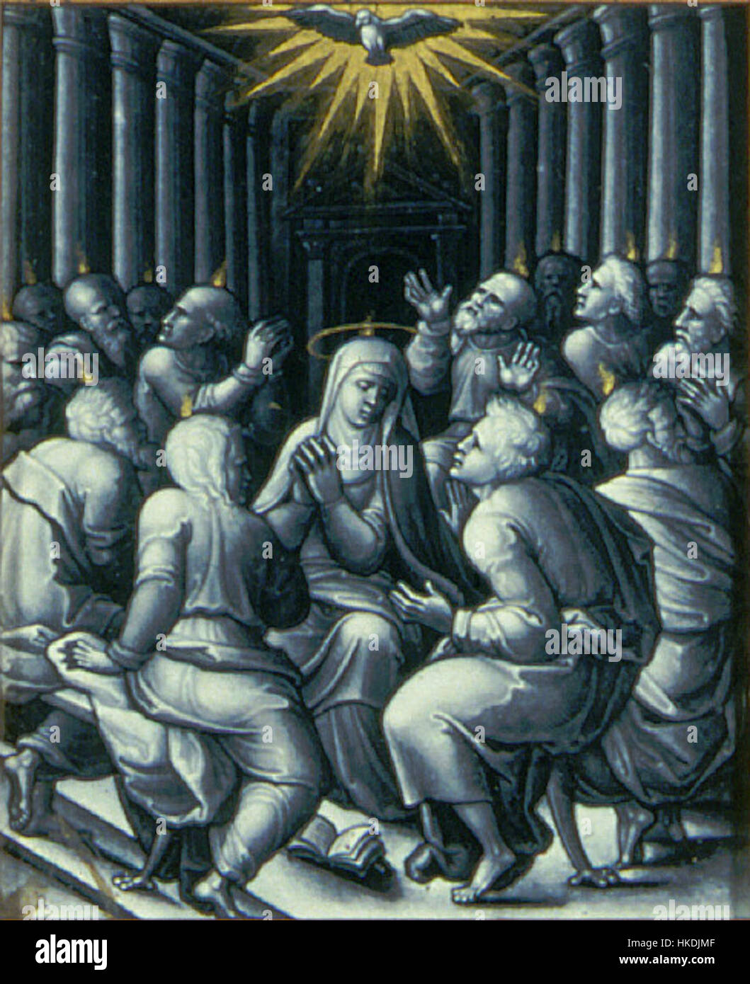 La *Pentecôte* de Pierre Reymond dépeint le moment biblique de l'esprit Saint descendant sur les apôtres. L'œuvre montre la maîtrise de Reymond dans la représentation de thèmes religieux avec des couleurs vibrantes et des détails spectaculaires. Banque D'Images