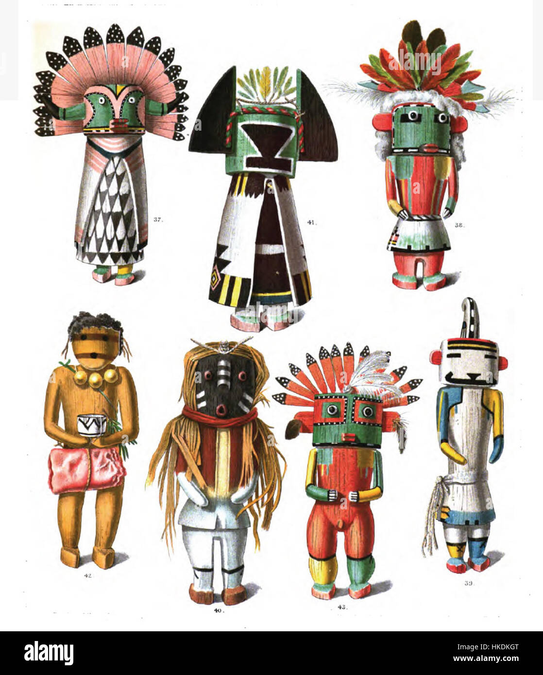 Les poupées Kachina sont des sculptures amérindiennes Hopi traditionnelles, représentant des esprits ou des divinités importants dans la culture Hopi. Ces poupées jouent un rôle clé dans les pratiques cérémonielles, en enseignant aux jeunes leur patrimoine et leurs croyances spirituelles. Banque D'Images