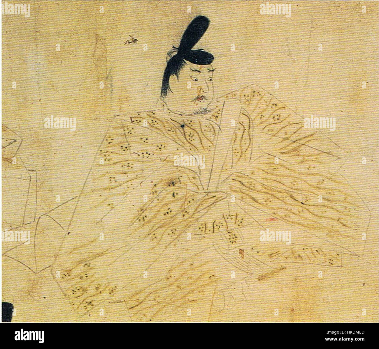 Cette œuvre d'art historique représente Fujiwara no Yorinaga, un membre de l'influent clan Fujiwara pendant la période Heian au Japon. Yorinaga joue un rôle clé dans la politique japonaise et le pouvoir du clan au XIe siècle, symbolisant le sommet de l'influence Fujiwara dans les affaires impériales. Banque D'Images