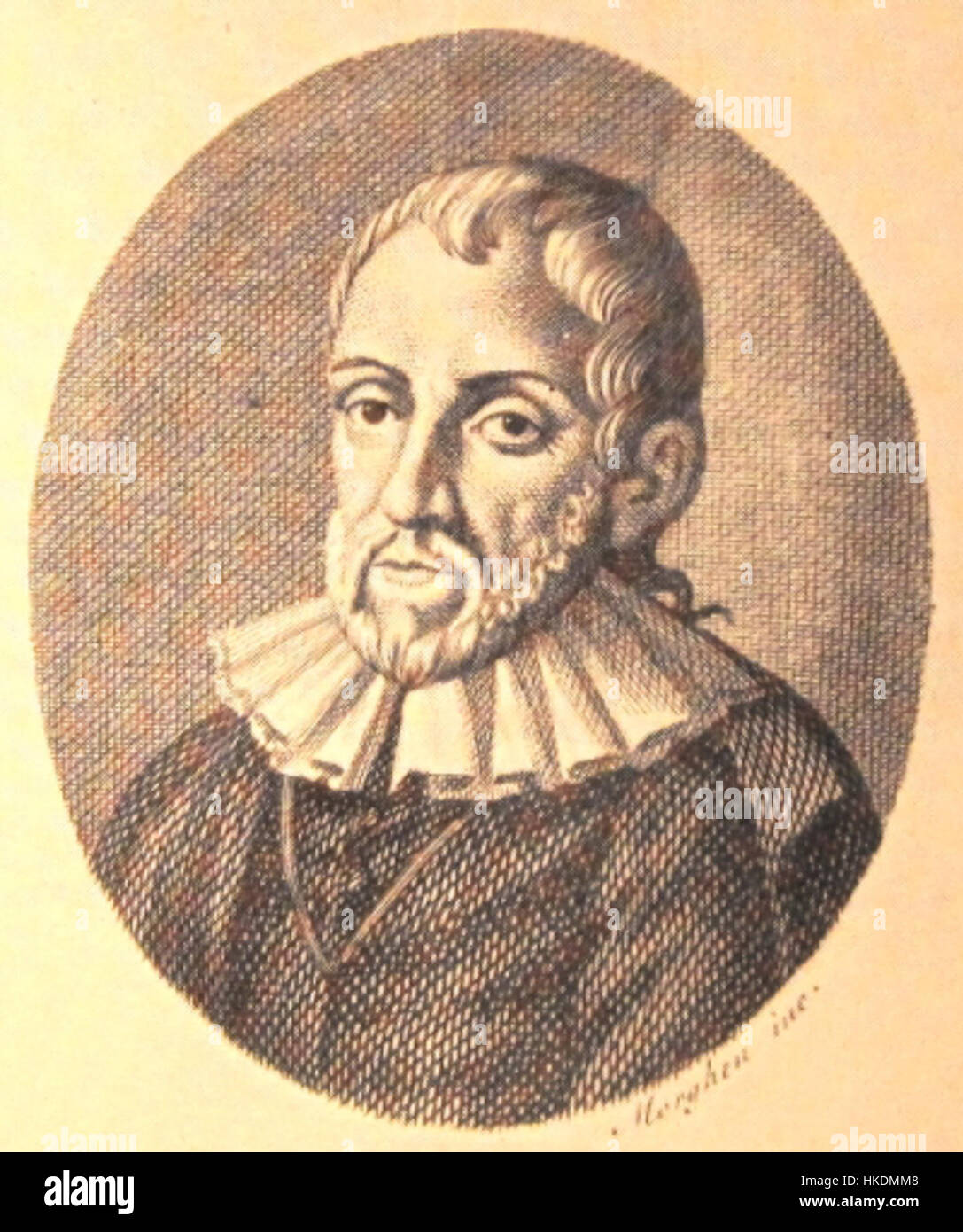 Bernardino Telesio, philosophe important de la Renaissance, est représenté dans ce portrait historique. Telesio est connu pour ses contributions à la philosophie naturelle et ses défis à la pensée aristotélicienne. Banque D'Images
