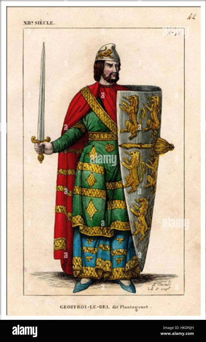 Ce portrait de Geoffrey V Plantagenêt présente le roi anglais, qui a joué un rôle crucial dans le développement de la dynastie Plantagenêt. La peinture met en valeur la tenue royale et la posture digne du roi. Banque D'Images