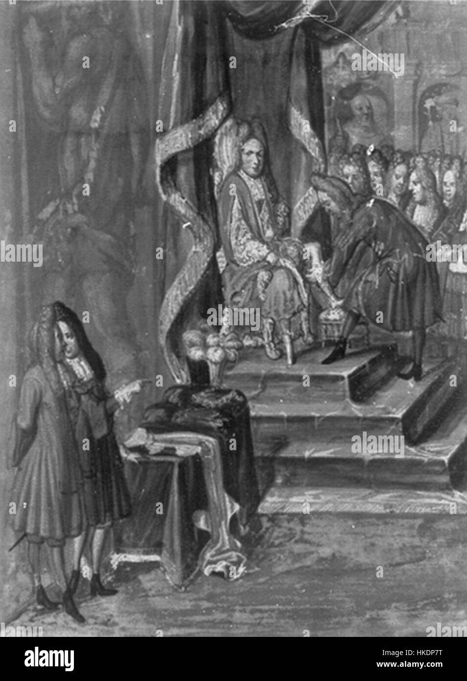 Cette pièce met en scène Jan Jerzy IV, un personnage historique du Commonwealth polono-lituanien. Le tableau illustre sa position royale et l'importance de son règne dans l'histoire politique de la région. Banque D'Images