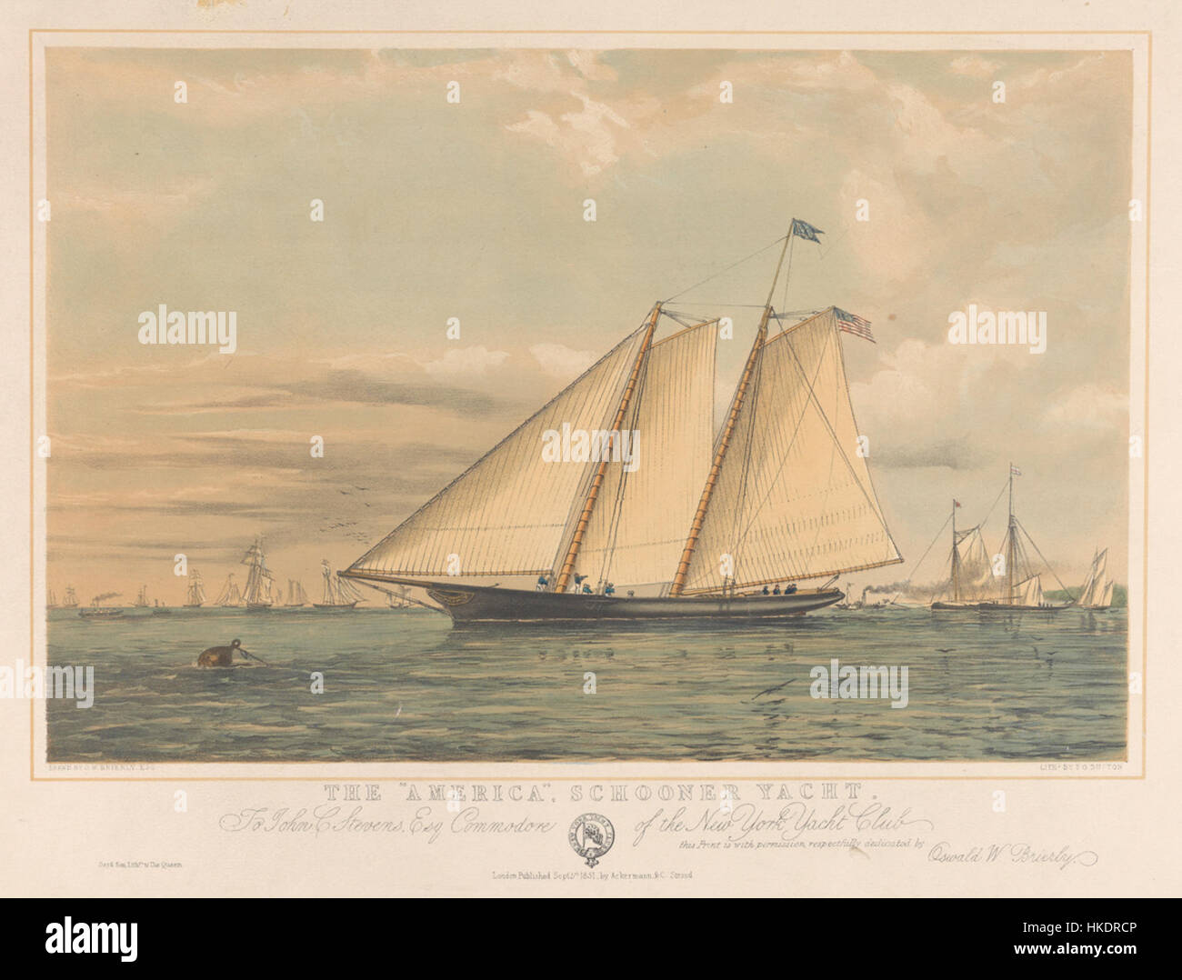 Le *America* Schooner Yacht, un yacht de course remarquable, est devenu célèbre après avoir remporté la première Coupe de l'America en 1851. Cette représentation souligne son design élégant et son importance maritime, marquant son importance dans l'histoire de la voile. Banque D'Images