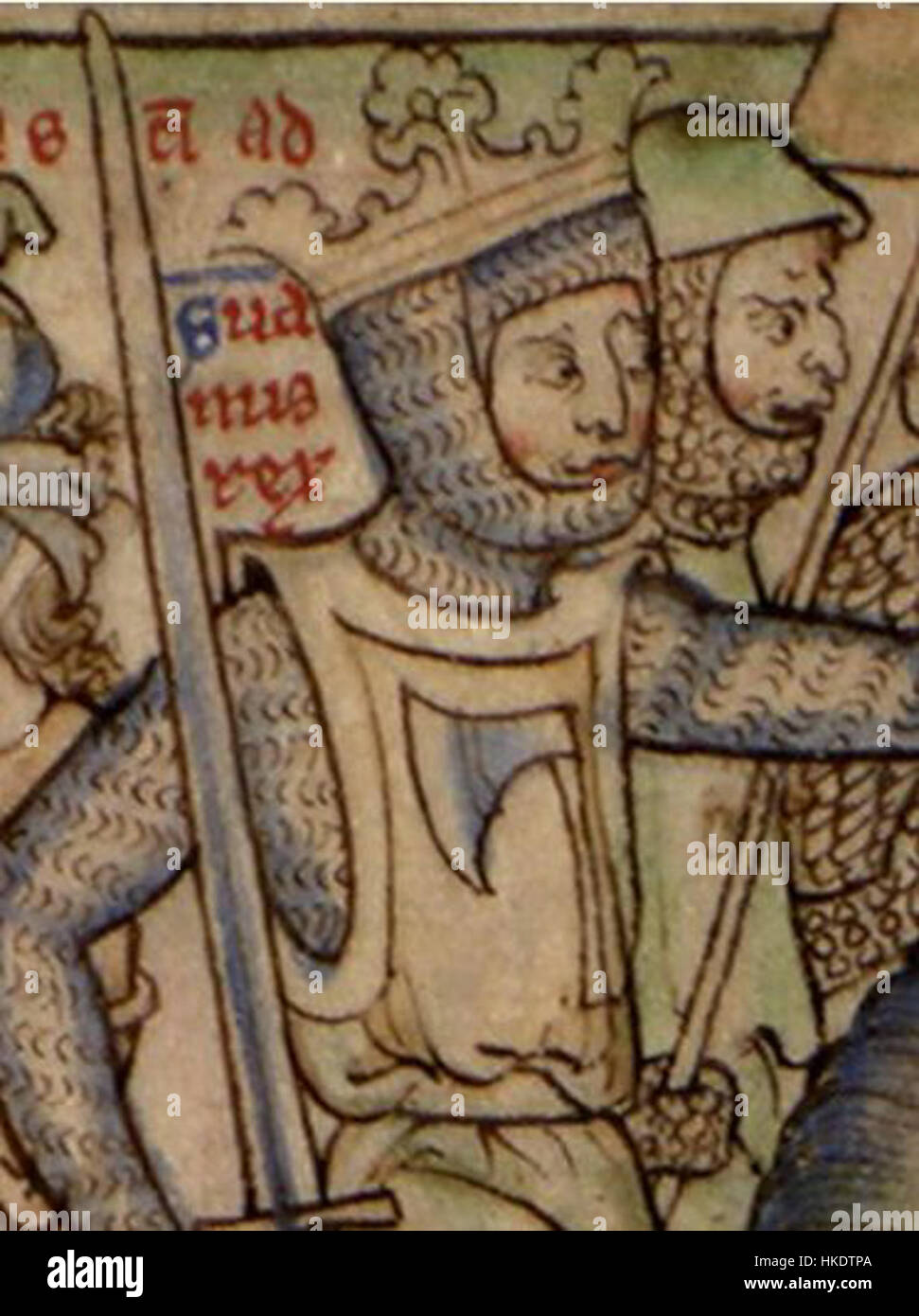 Ce portrait historique représente Sweyn Forkbeard, le roi viking du Danemark et de l'Angleterre. Son leadership pendant l'âge viking est capturé dans la peinture, soulignant son influence dans l'histoire européenne au début du XIe siècle. Banque D'Images