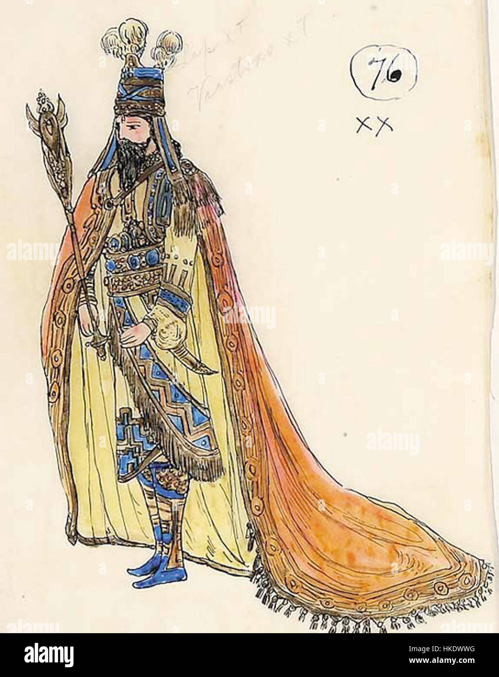 Une conception de costumes de la production de 1910 de 'Comus', inspirée par le travail d'Oscar Wilde, mettant en valeur l'art théâtral et la conception de costumes imaginatifs du début du XXe siècle. Banque D'Images