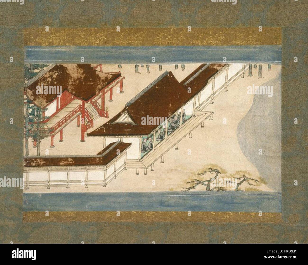 Ce fragment d'un rouleau japonais peint au Brooklyn Museum représente une œuvre importante de l'art bouddhiste, représentant la figure d'Ippen Shonin dans l'Eden ou paradis bouddhiste de la Terre Pure. La pièce capture les aspects sereins et spirituels de l'imagerie bouddhiste japonaise. Banque D'Images