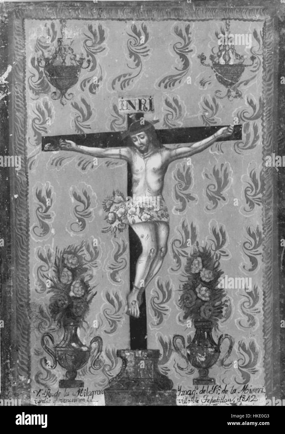 Brooklyn Museum peinture montrant la Crucifixion ensemble Tepatitlan Banque D'Images