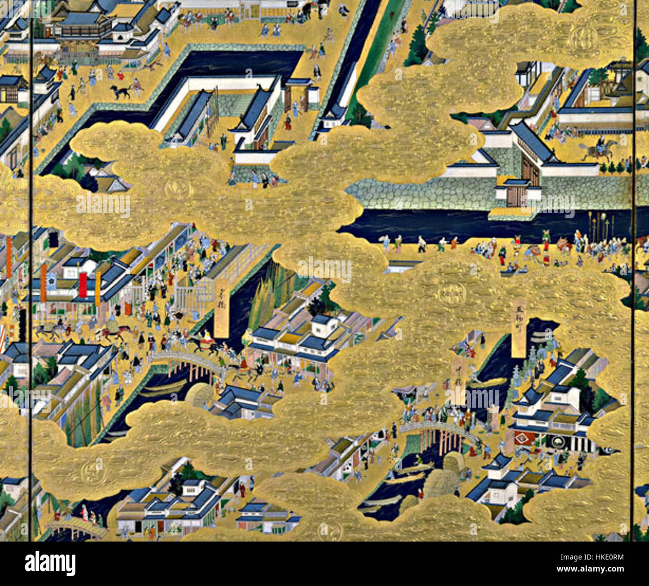 Une peinture historique intitulée 'Edo l33', représentant la culture traditionnelle d'Edo Japon. La pièce reflète le design complexe et la signification culturelle de la période Edo, mettant en valeur des motifs et des figures typiques de l'époque. Banque D'Images