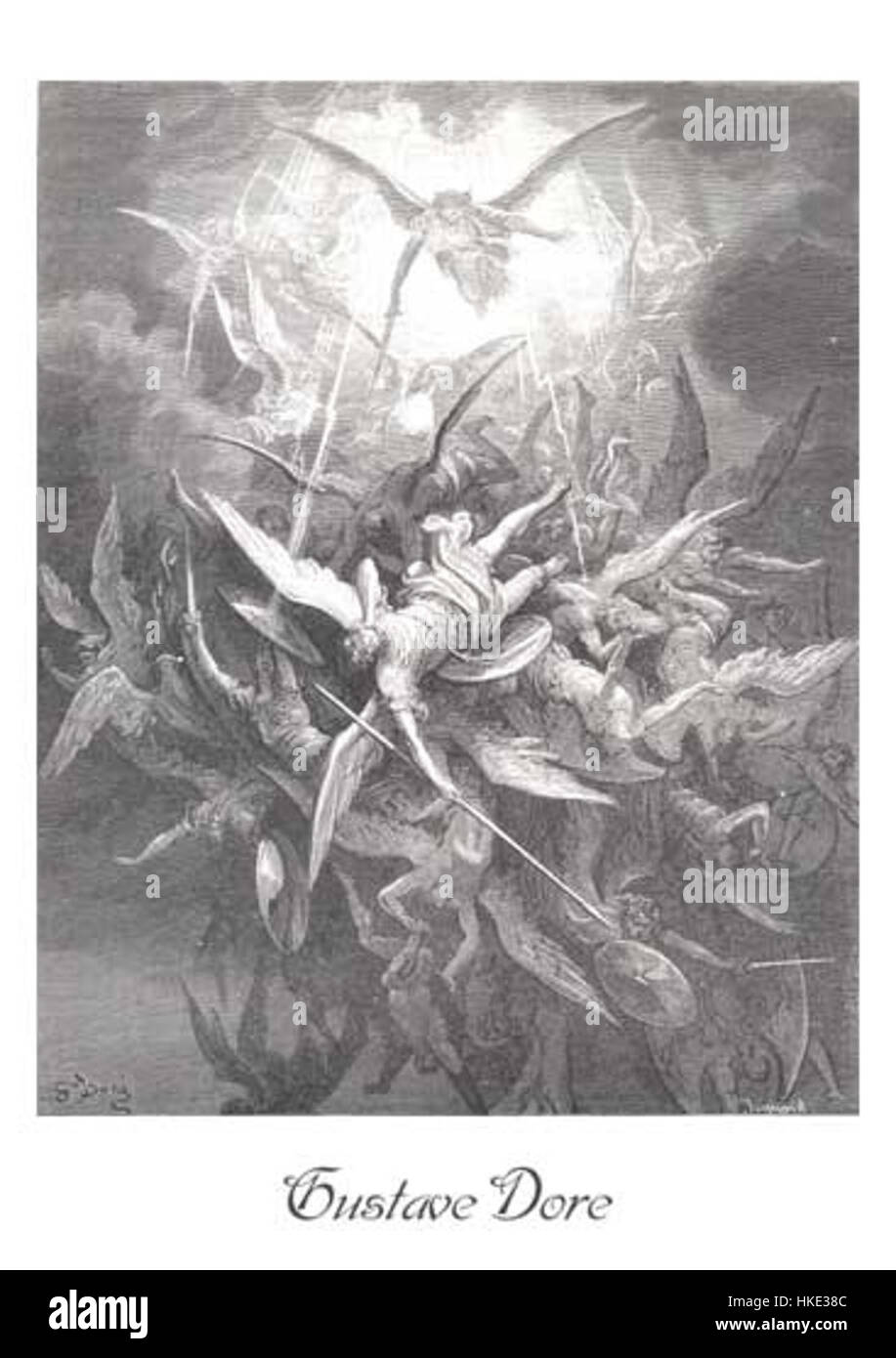 Cette illustration de Gustave Doré, intitulée « Milton Castp », est un rendu dramatique de l'œuvre de John Milton, « Paradise Lost ». L'œuvre capture l'intensité du poème épique avec des détails riches et un éclairage atmosphérique. Banque D'Images