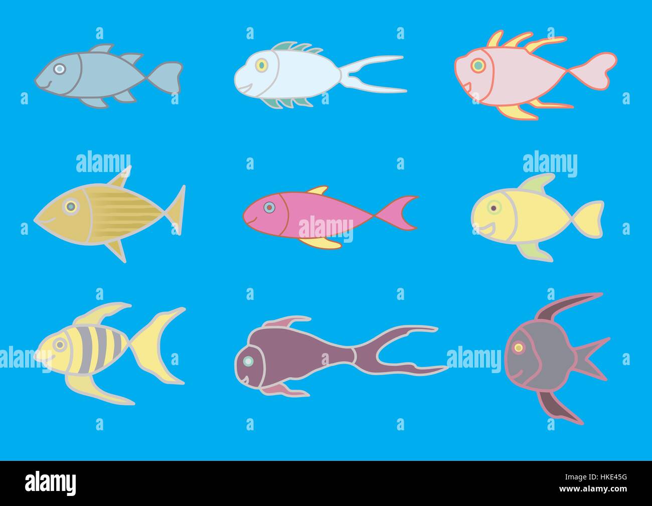 De nombreux poissons colorés. Illustration de Vecteur