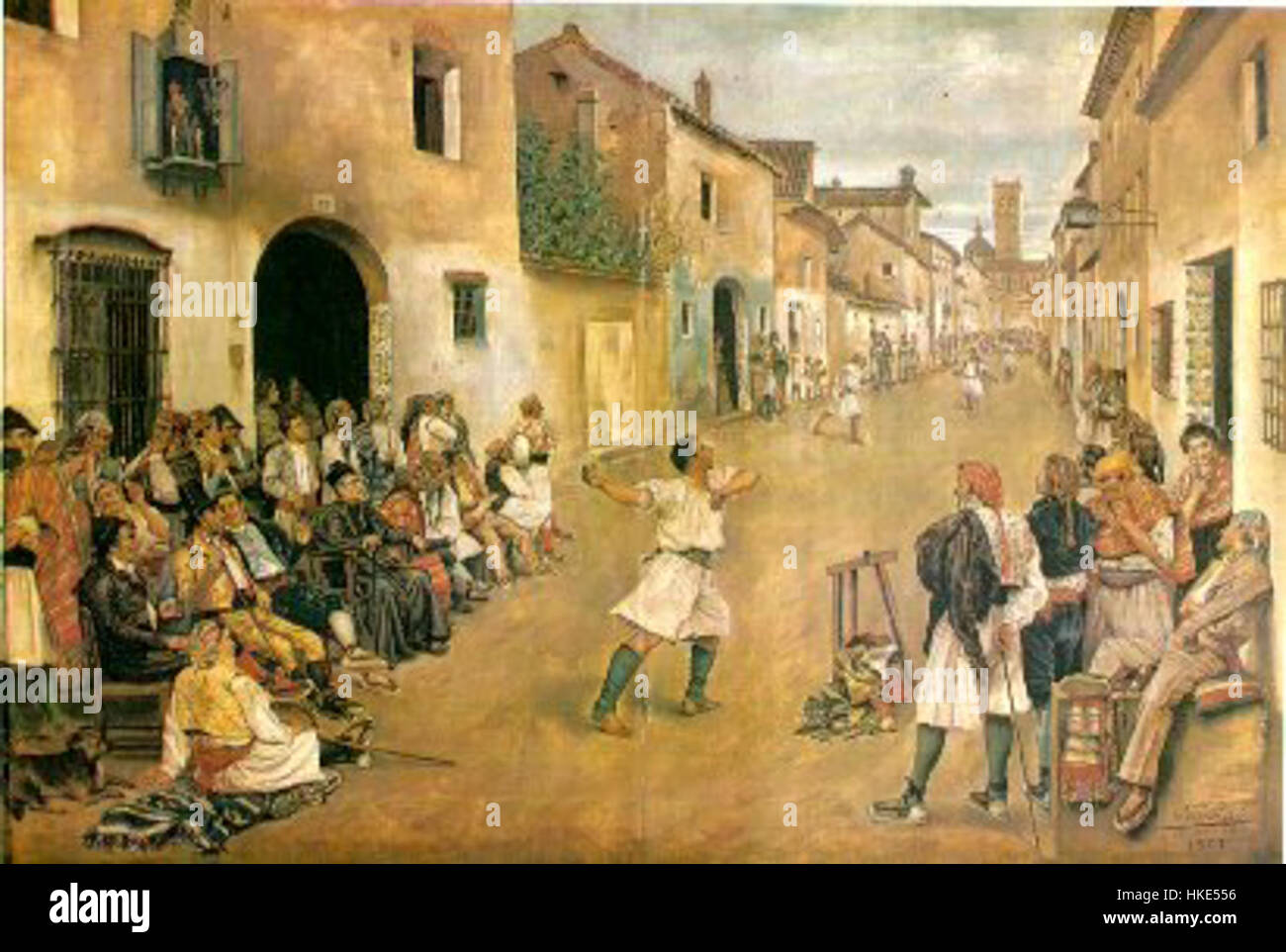 « JOC de pilota » de Josep Bru i Albinyana représente un sport catalan traditionnel, mettant en valeur l’importance culturelle de la pelote. Cette œuvre capture probablement l'énergie et le mouvement du jeu, qui a des racines profondes dans l'histoire espagnole et est toujours populaire dans certaines régions du pays. Banque D'Images