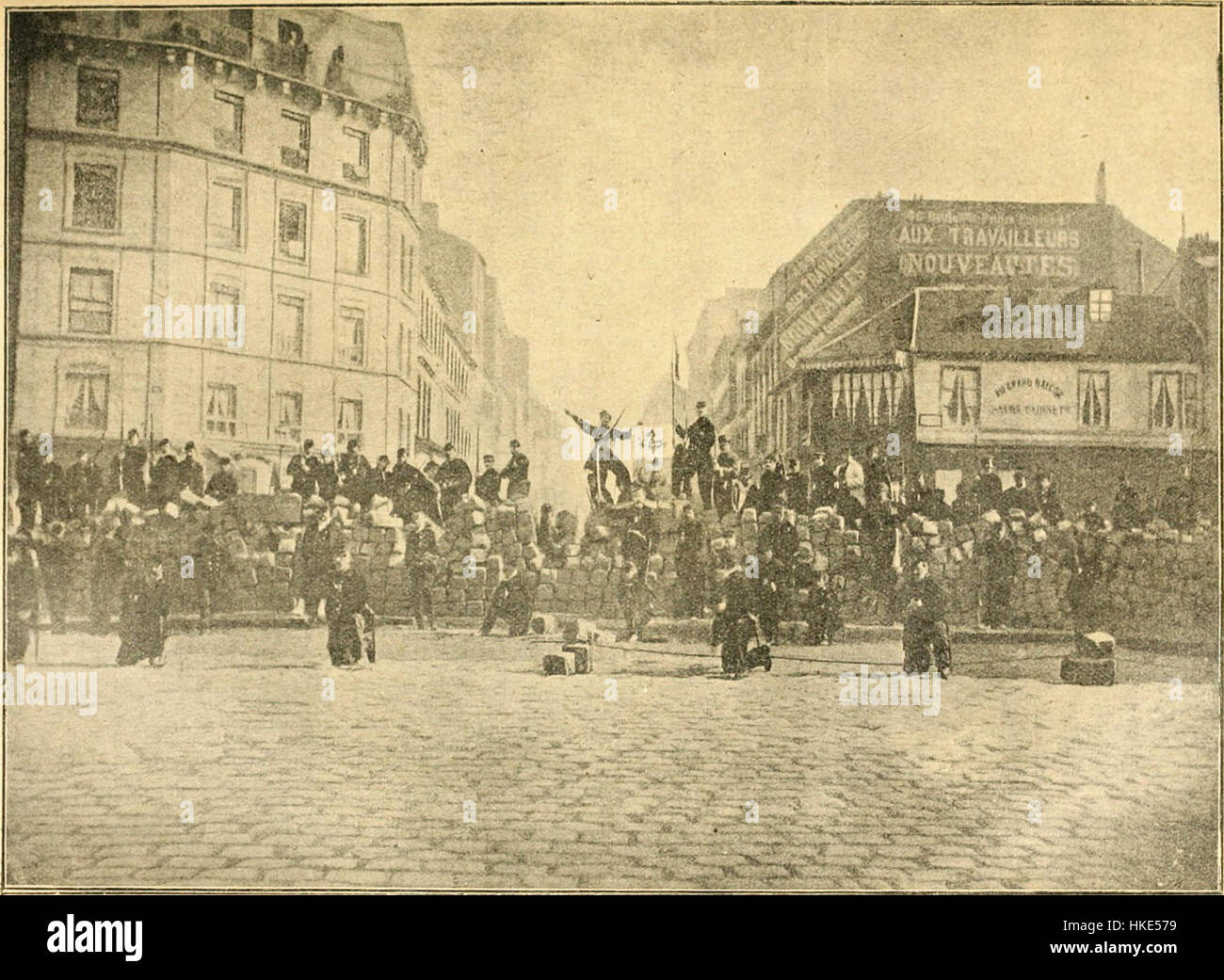 Tableau illustrant une scène de l'histoire socialiste de Jean Jaurès, mettant l'accent sur des thèmes socialistes. L'œuvre s'aligne sur les idéologies politiques et l'histoire discutées dans les écrits de Jaurès, reflétant les mouvements du début du XXe siècle. Banque D'Images
