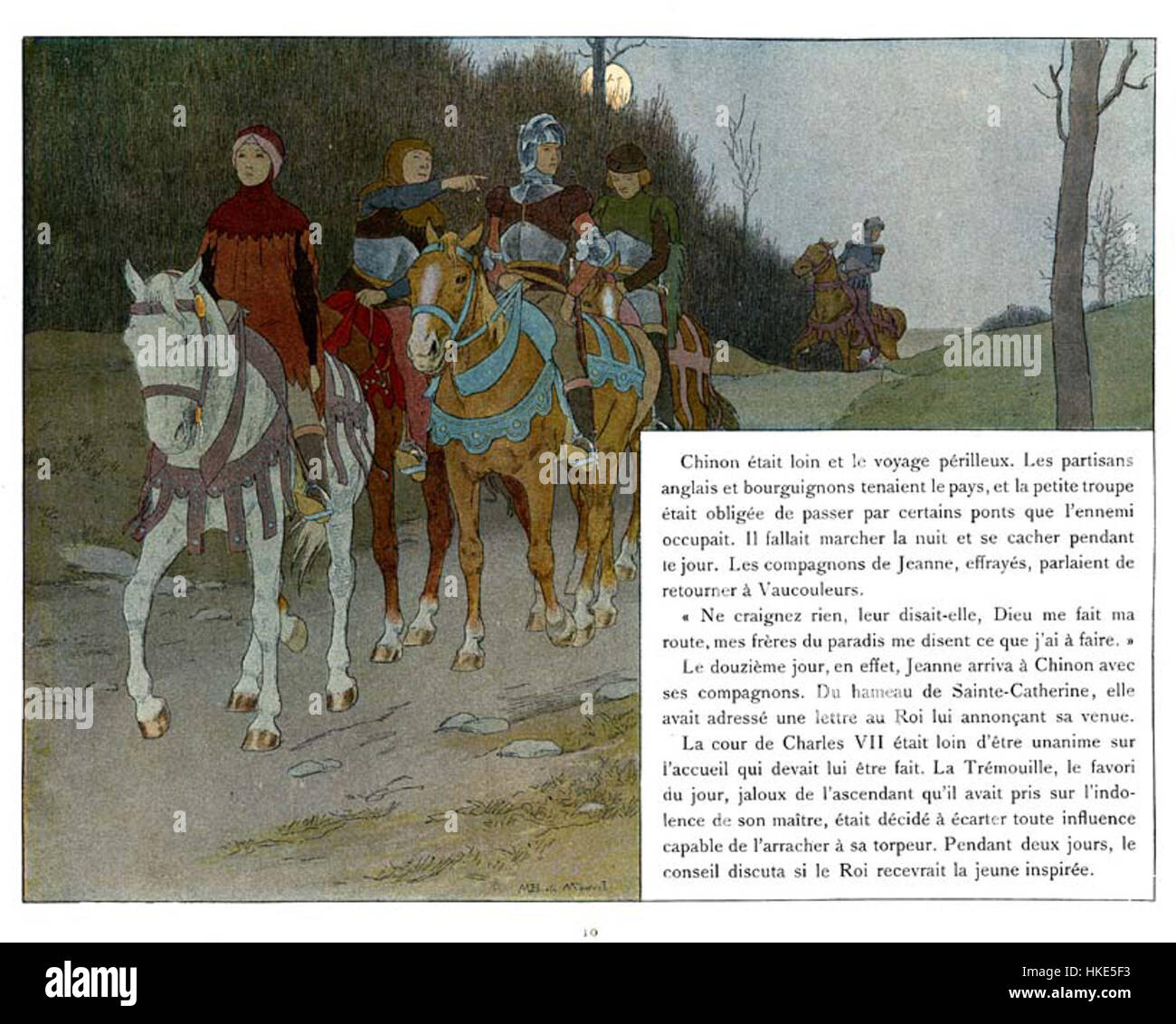Une œuvre de Boutet de Monvel représentant Jeanne d’Arc, la célèbre héroïne française. L'illustration capture sa force et son caractère, reflétant le style unique de l'artiste en dépeignant des personnages historiques à travers des détails, mais stylisés Banque D'Images Une œuvre de Boutet de Monvel représentant Jeanne d’Arc, la célèbre héroïne française. L'illustration capture sa force et son caractère, reflétant le style unique de l'artiste en dépeignant des personnages historiques à travers des détails, mais stylisés Banque D'Images